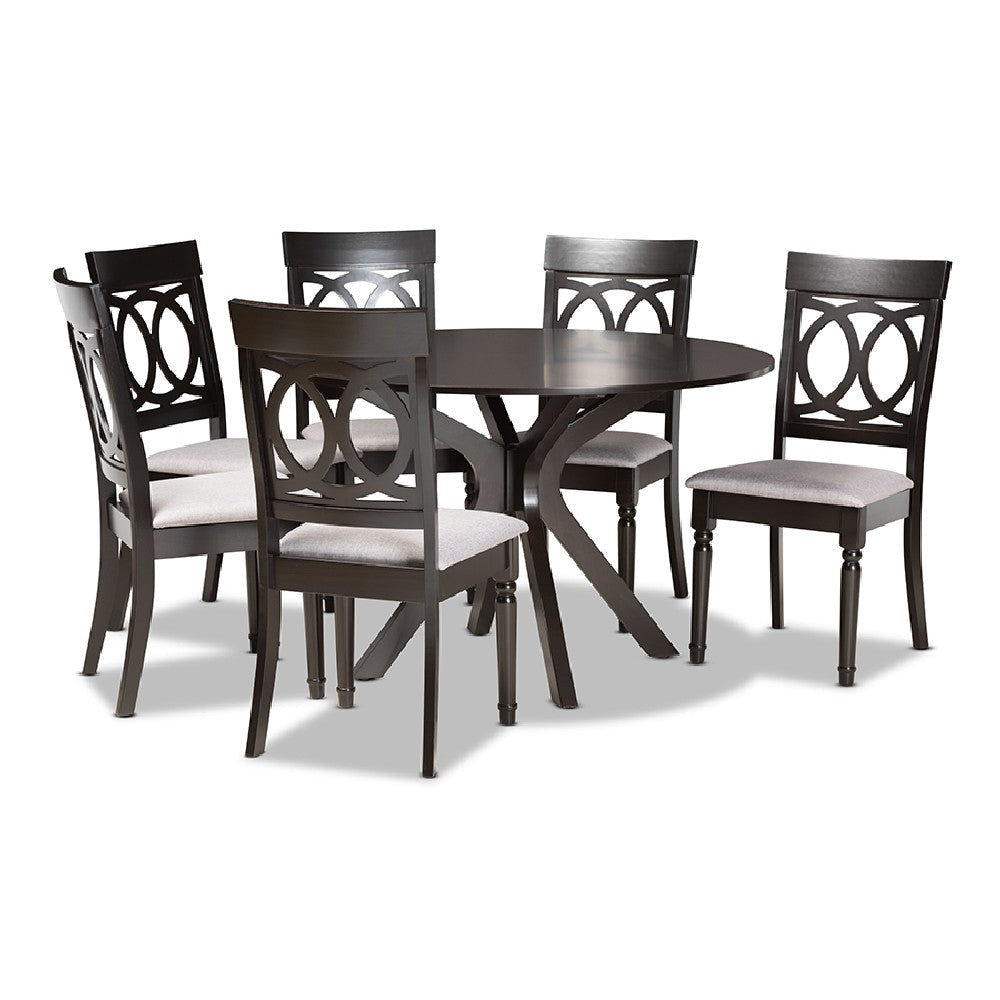 Baxton Studio Jessie Modern and Contemporary Grey Fabric Upholstered and Dark Brown Finished Wood 7-Piece Dining Set