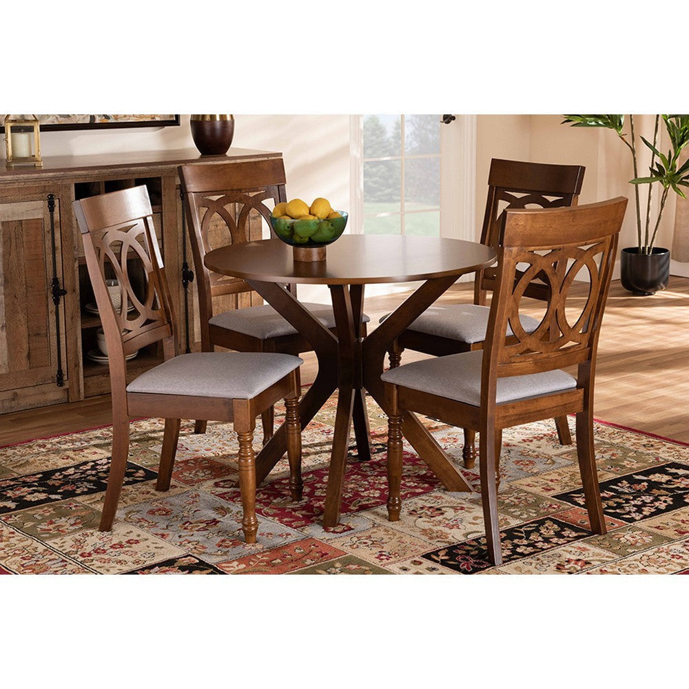 Baxton Studio Jessie Modern and Contemporary Grey Fabric Upholstered and Walnut Brown Finished Wood 5-Piece Dining Set
