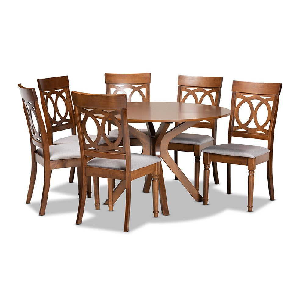 Baxton Studio Jessie Modern and Contemporary Grey Fabric Upholstered and Walnut Brown Finished Wood 7-Piece Dining Set