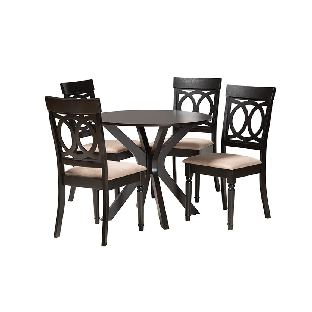 Baxton Studio Jessie Modern Sand Fabric and Dark Brown Finished Wood 5-Piece Dining Set