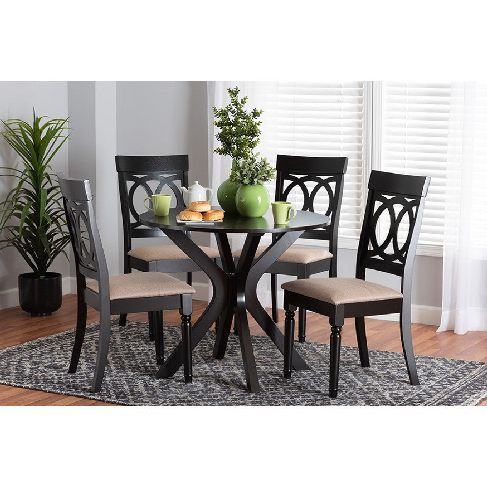 Baxton Studio Jessie Modern Sand Fabric and Dark Brown Finished Wood 5-Piece Dining Set