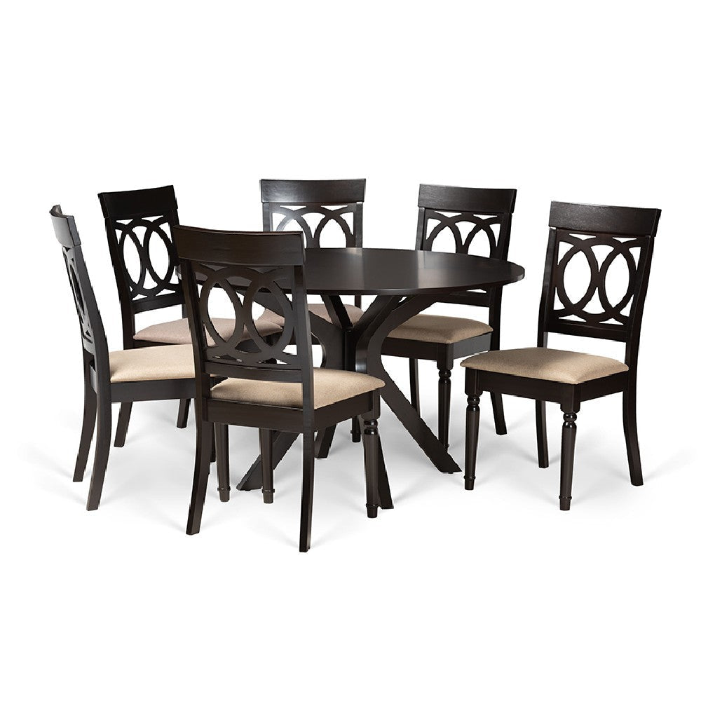Baxton Studio Jessie Modern and Contemporary Sand Fabric Upholstered and Dark Brown Finished Wood 7-Piece Dining Set