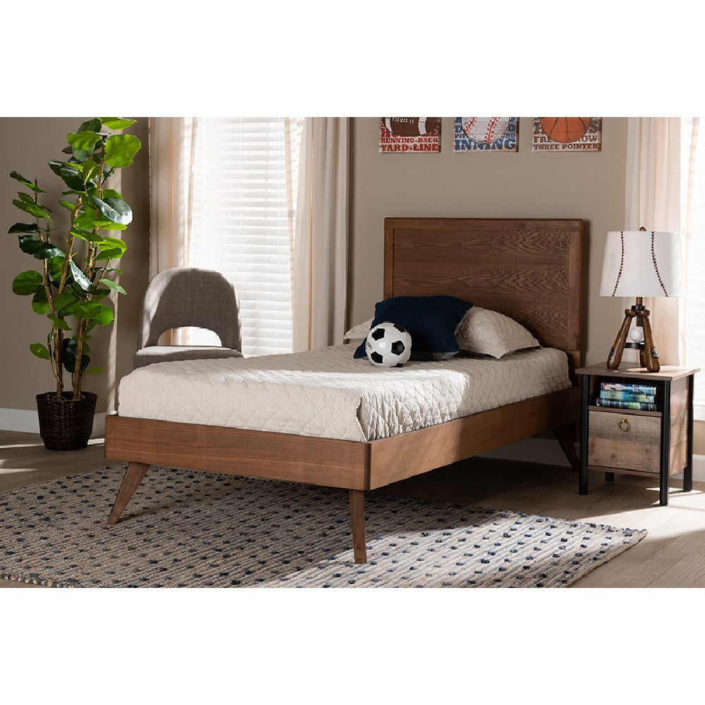 Baxton Studio Jiro Mid-Century Modern Walnut Brown Finished Wood Twin Size Platform Bed WHI-Jiro-Ash-Walnut-Twin