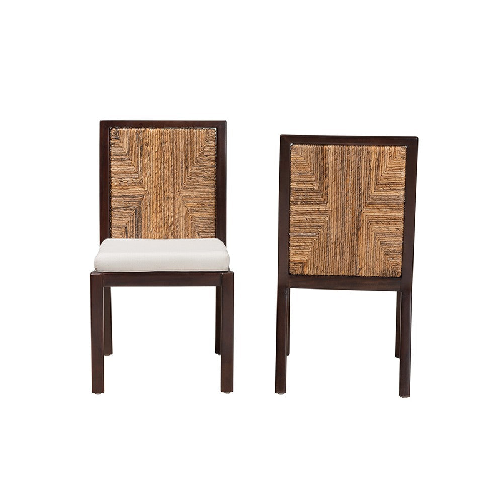 bali & pari Joana Modern Bohemian Dark Brown Mahogany Wood and Natural Seagrass Dining Side Chair WHI-Joana-Mahogany-DC