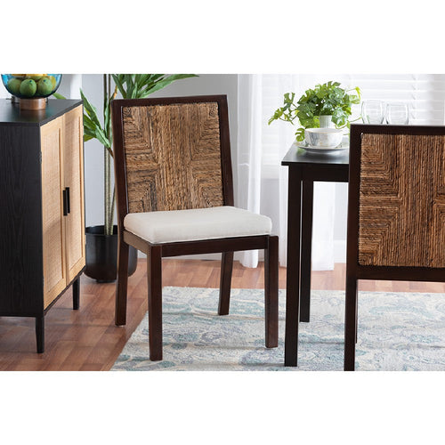 bali & pari Joana Modern Bohemian Dark Brown Mahogany Wood and Natural Seagrass Dining Side Chair