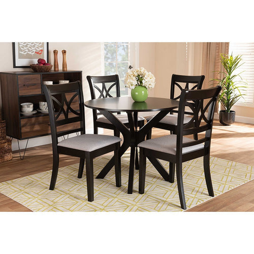 Baxton Studio Julia Modern and Contemporary Grey Fabric Upholstered and Dark Brown Finished Wood 5-Piece Dining Set