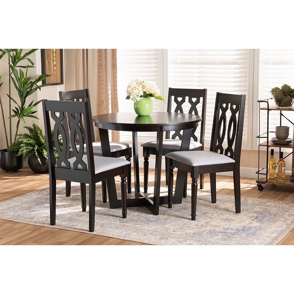 Baxton Studio Julie Modern and Contemporary Grey Fabric Upholstered and Dark Brown Finished Wood 5-Piece Dining Set