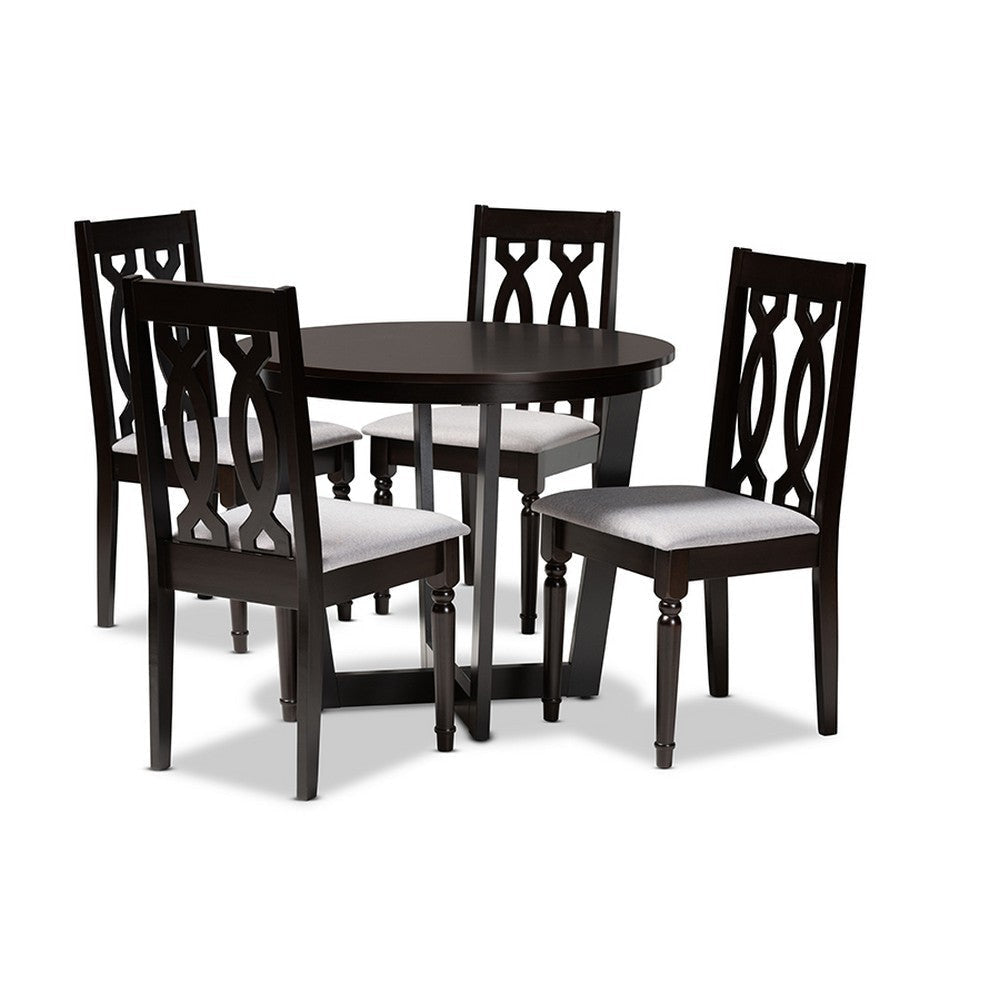 Baxton Studio Julie Modern and Contemporary Grey Fabric Upholstered and Dark Brown Finished Wood 5-Piece Dining Set