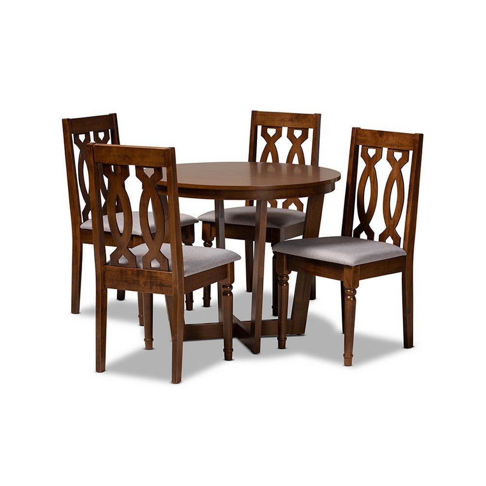 Baxton Studio Julie Modern and Contemporary Grey Fabric Upholstered and Walnut Brown Finished Wood 5-Piece Dining Set