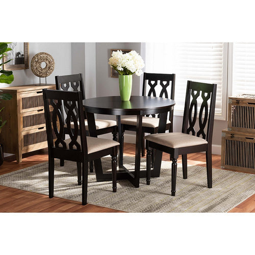 Baxton Studio Julie Modern and Contemporary Sand Fabric Upholstered and Dark Brown Finished Wood 5-Piece Dining Set