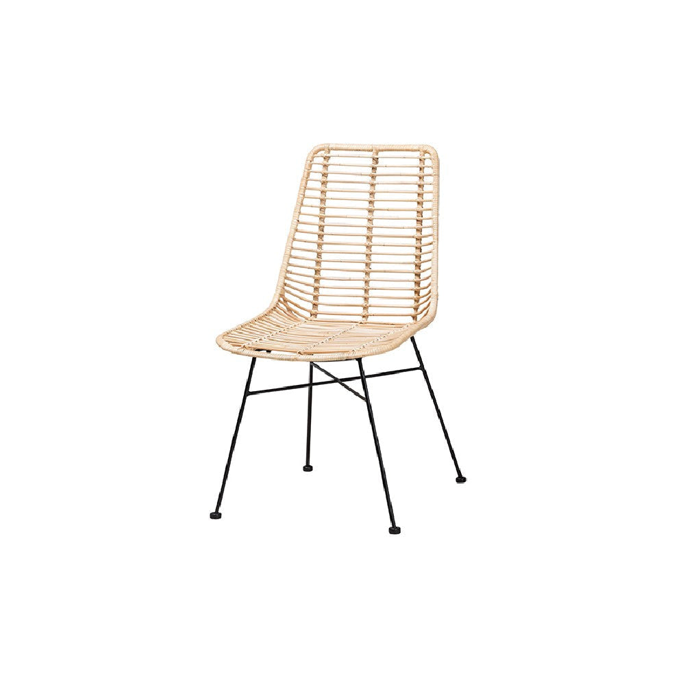 Baxton Studio Manhattan Modern Bohemian Rattan and Natural Oak Finished Wood 5-Piece Dining Set WHI-KYG001C-Natural-5PC-Dining-Set