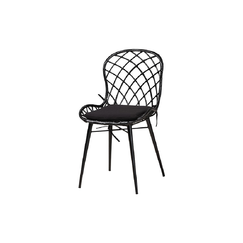 Baxton Studio Sabelle Modern Bohemian Black Finished Wood and Rattan 5-Piece Dining Set WHI-KYG002C-Black-5PC-Dining-Set