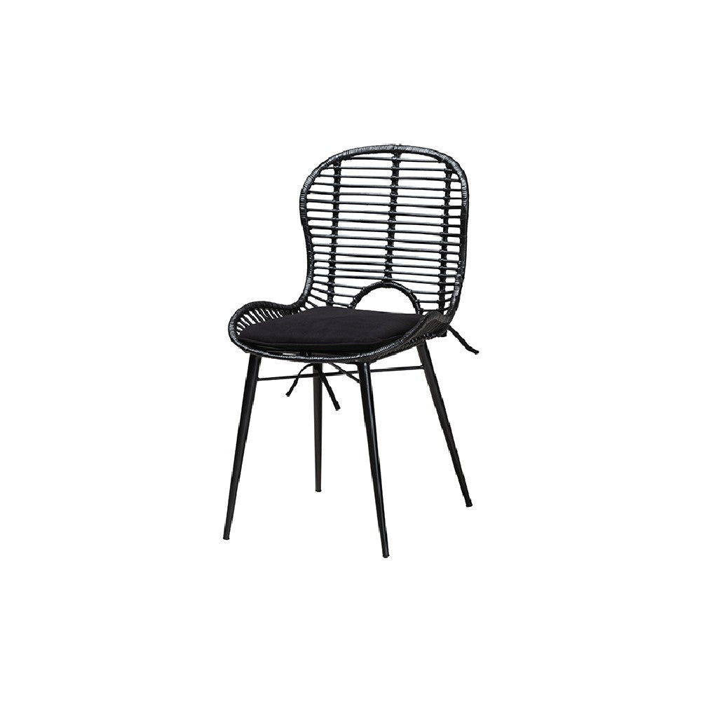 Baxton Studio Brenna Modern Bohemian Black Finished Wood and Rattan 5-Piece Dining Set WHI-KYG005C-Black-5PC-Dining-Set