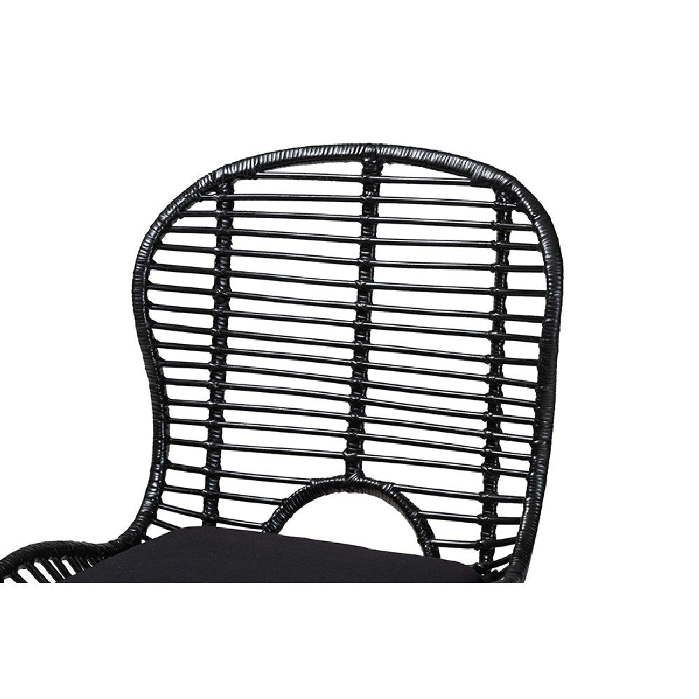 Baxton Studio Brenna Modern Bohemian Black Finished Wood and Rattan 5-Piece Dining Set WHI-KYG005C-Black-5PC-Dining-Set