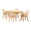 Baxton Studio Ballerina Japandi Natural Brown Mahogany Wood and Rattan 5-Piece Dining Set WHI-KYG006C-Natural-5PC-Dining-Set