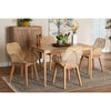 Baxton Studio Ballerina Japandi Natural Brown Mahogany Wood and Rattan 5-Piece Dining Set