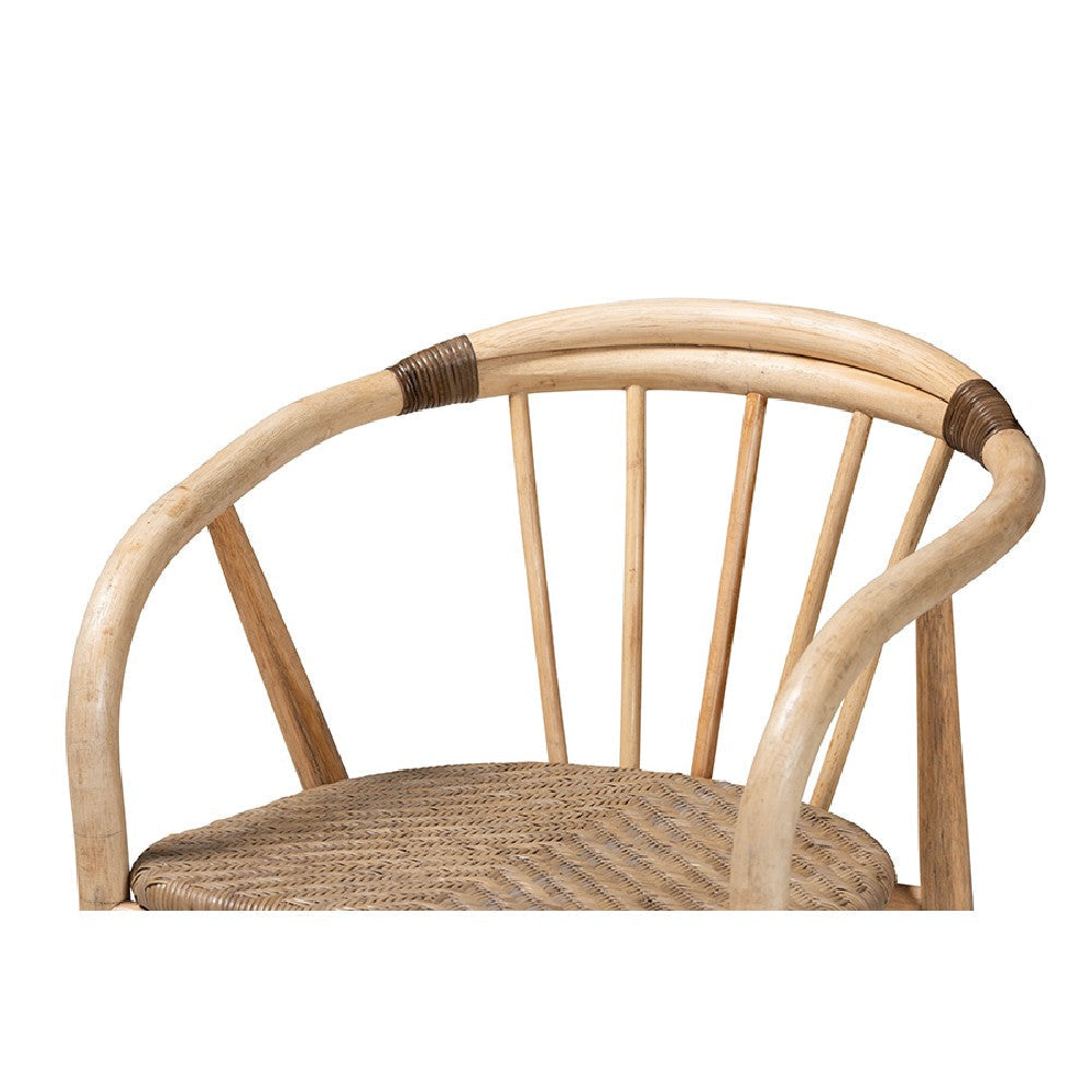 Baxton Studio Kyoto Modern Bohemian Natural Brown Finished Wood and Rattan 5-Piece Dining Set WHI-KYG008C-Natural-5PC-Dining-Set