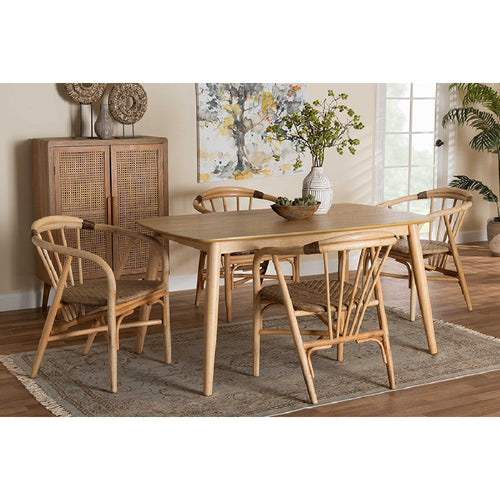 Baxton Studio Kyoto Modern Bohemian Natural Brown Finished Wood and Rattan 5-Piece Dining Set
