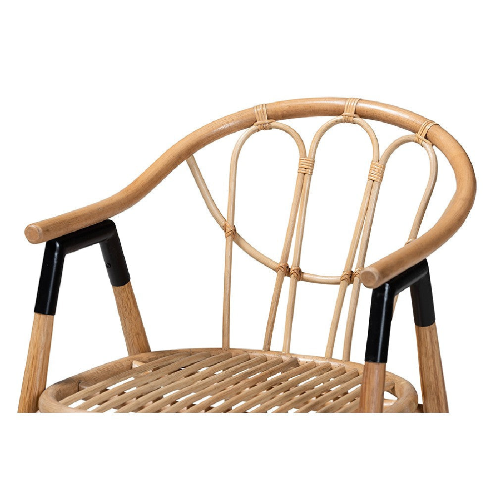 Baxton Studio Cyntia Modern Bohemian Natural Brown Finished Wood and Rattan 5-Piece Dining Set WHI-KYG012C-Natural-5PC-Dining-Set