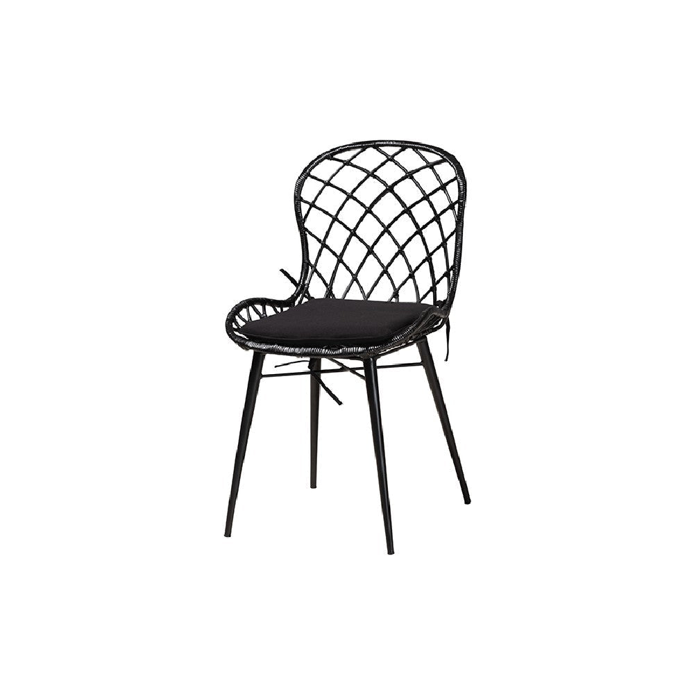 Baxton Studio Aniceta Modern Bohemian Black Finished Wood and Rattan 7-Piece Dining Set WHI-KYG013C-Black-7PC-Dining-Set