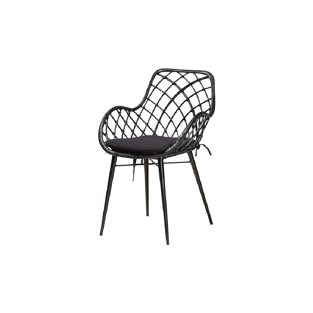 Baxton Studio Aniceta Modern Bohemian Black Finished Wood and Rattan 7-Piece Dining Set WHI-KYG013C-Black-7PC-Dining-Set