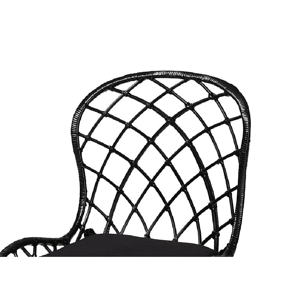 Baxton Studio Aniceta Modern Bohemian Black Finished Wood and Rattan 7-Piece Dining Set WHI-KYG013C-Black-7PC-Dining-Set