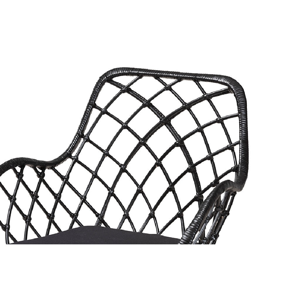 Baxton Studio Aniceta Modern Bohemian Black Finished Wood and Rattan 7-Piece Dining Set WHI-KYG013C-Black-7PC-Dining-Set