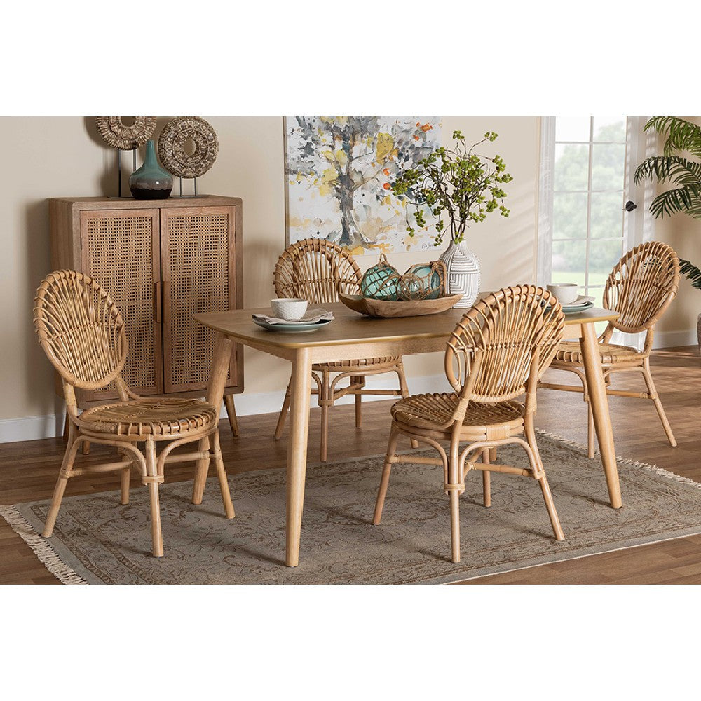 Baxton Studio Iris Modern Bohemian Natural Brown Rattan 5-Piece Dining Set