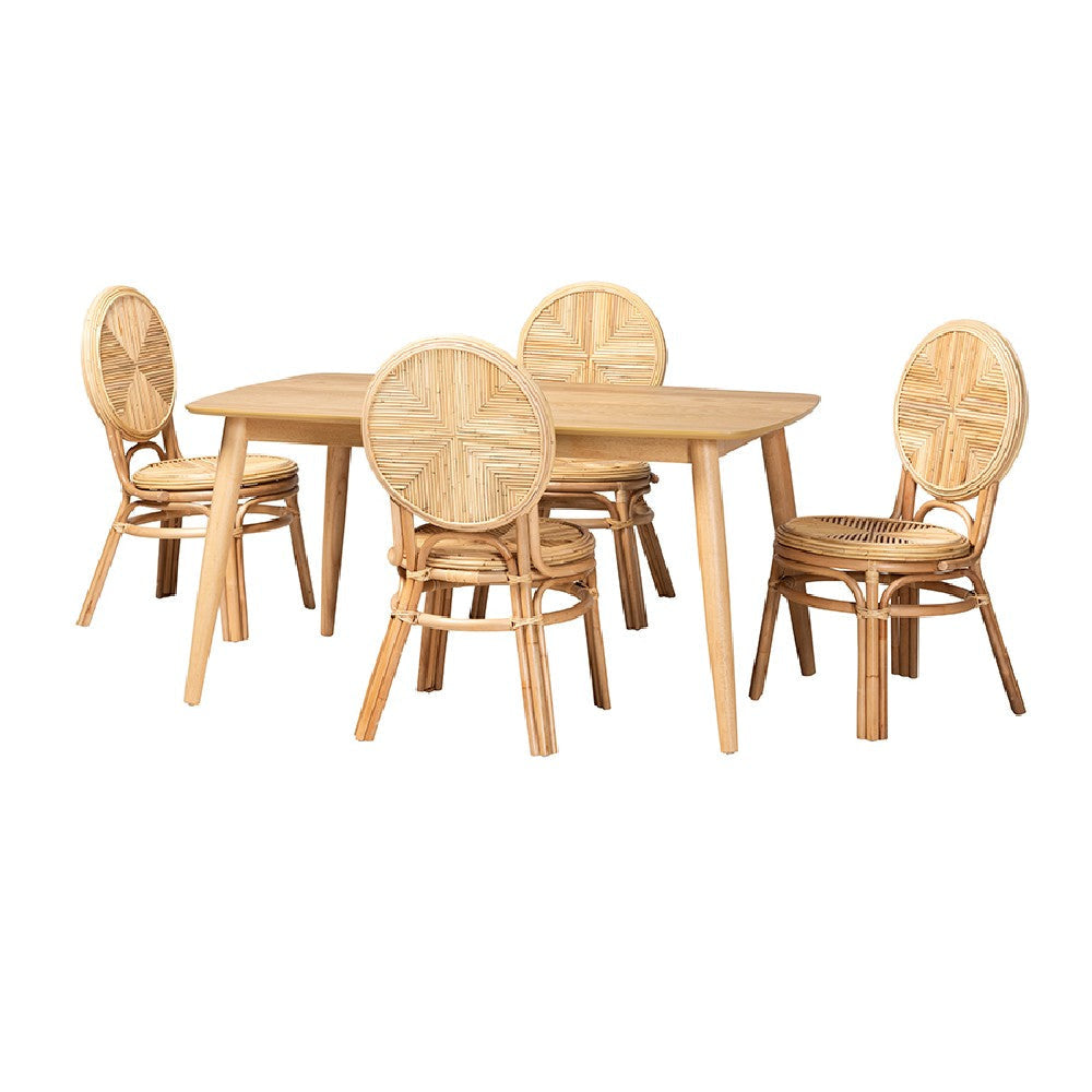 Baxton Studio Carita Modern Bohemian Natural Brown Rattan 5-Piece Dining Set WHI-KYG017C-Natural-5PC-Dining-Set