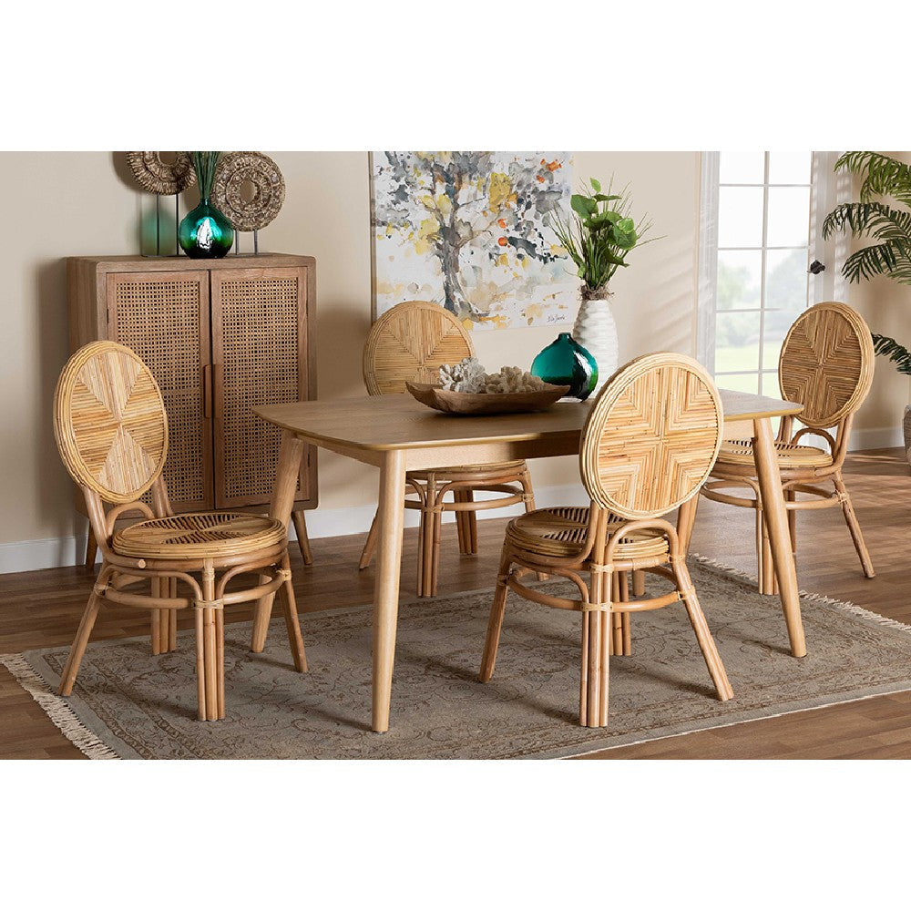 Baxton Studio Carita Modern Bohemian Natural Brown Rattan 5-Piece Dining Set