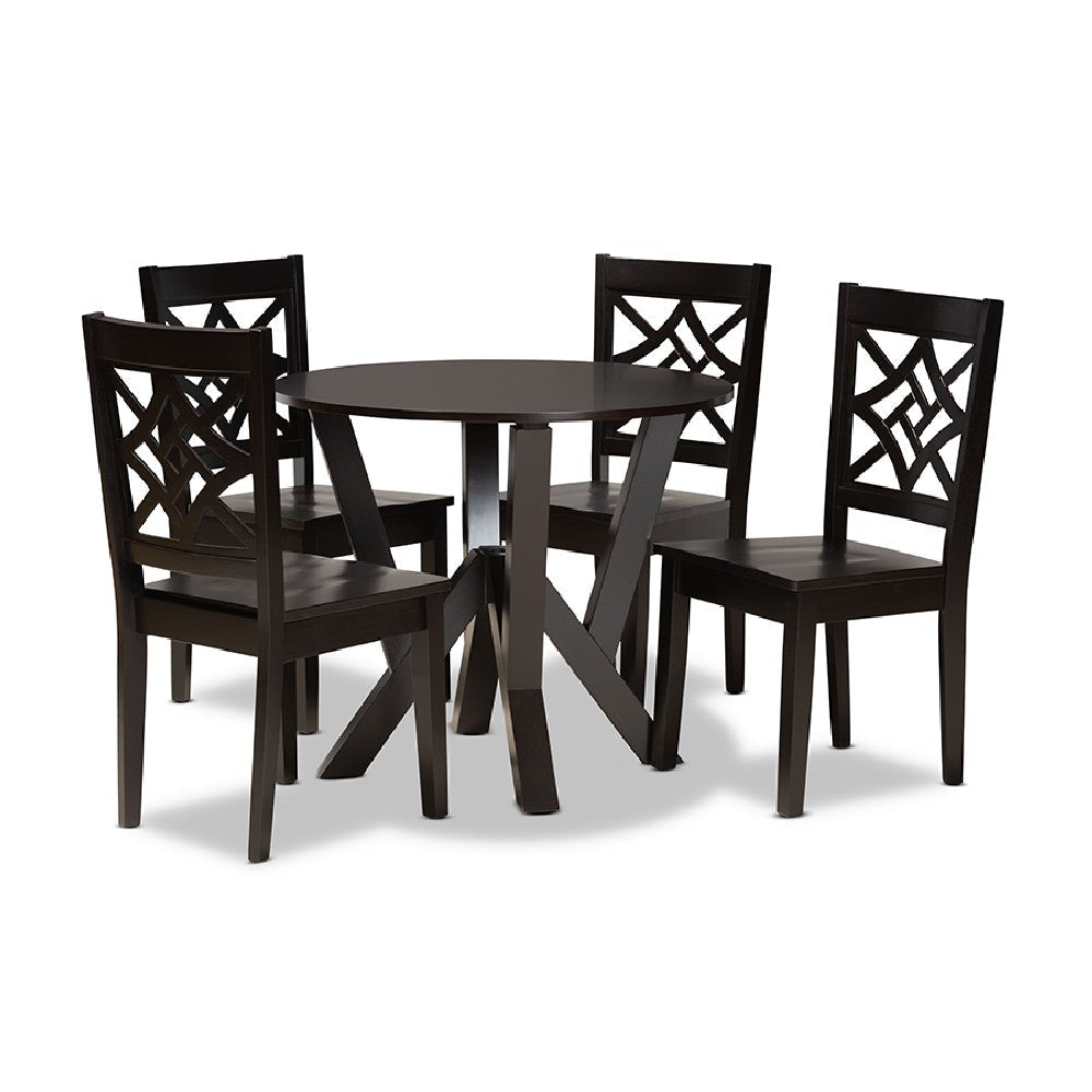 Baxton Studio Kaila Modern and Contemporary Dark Brown Finished Wood 5-Piece Dining Set