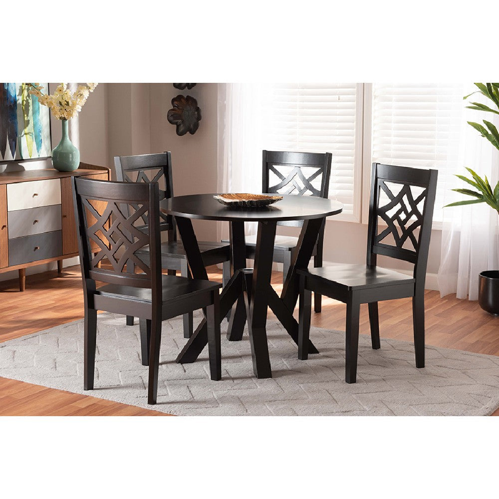 Baxton Studio Kaila Modern and Contemporary Dark Brown Finished Wood 5-Piece Dining Set