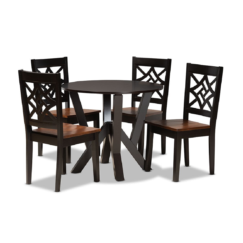 Baxton Studio Kaila Modern and Contemporary Two-Tone Dark Brown and Walnut Brown Finished Wood 5-Piece Dining Set