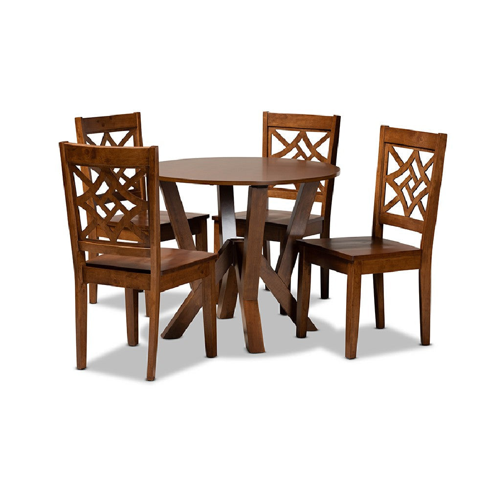 Baxton Studio Kaila Modern and Contemporary Walnut Brown Finished Wood 5-Piece Dining Set