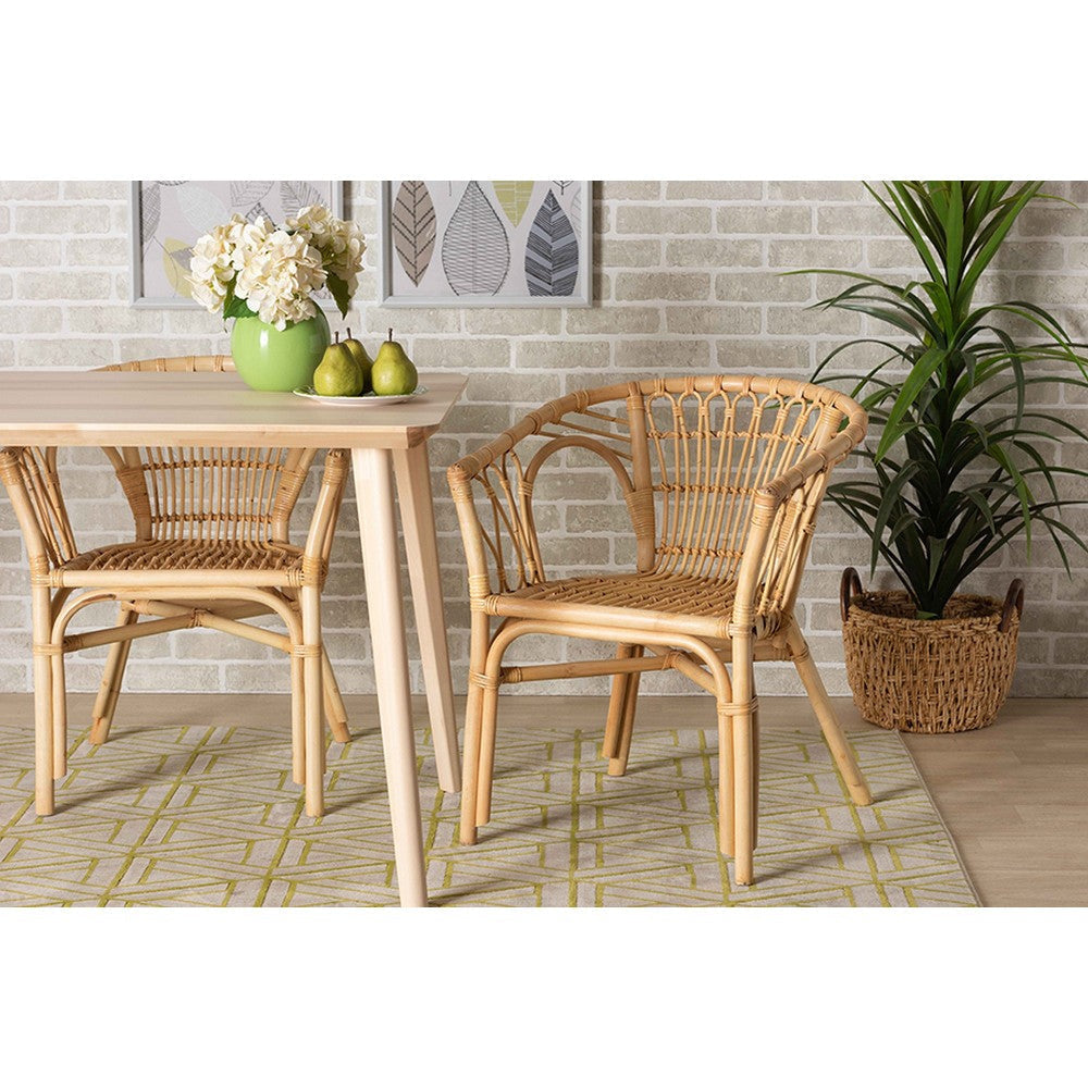 bali & pari Kaka Modern Bohemian Natural Brown Rattan Dining Chair