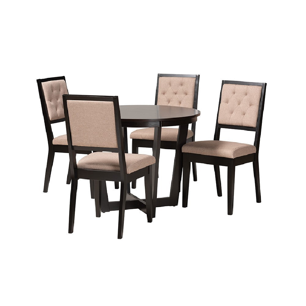 Baxton Studio Kala Modern Beige Fabric and Dark Brown Finished Wood 5-Piece Dining Set WHI-Kala-Sand-Dark-Brown-5PC-Dining-Set