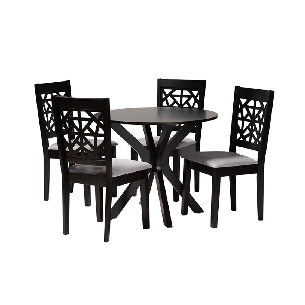 Baxton Studio Karel Modern Grey Fabric and Espresso Brown Finished Wood 5-Piece Dining Set WHI-Karel-Grey-Dark-Brown-5PC-Dining-Set