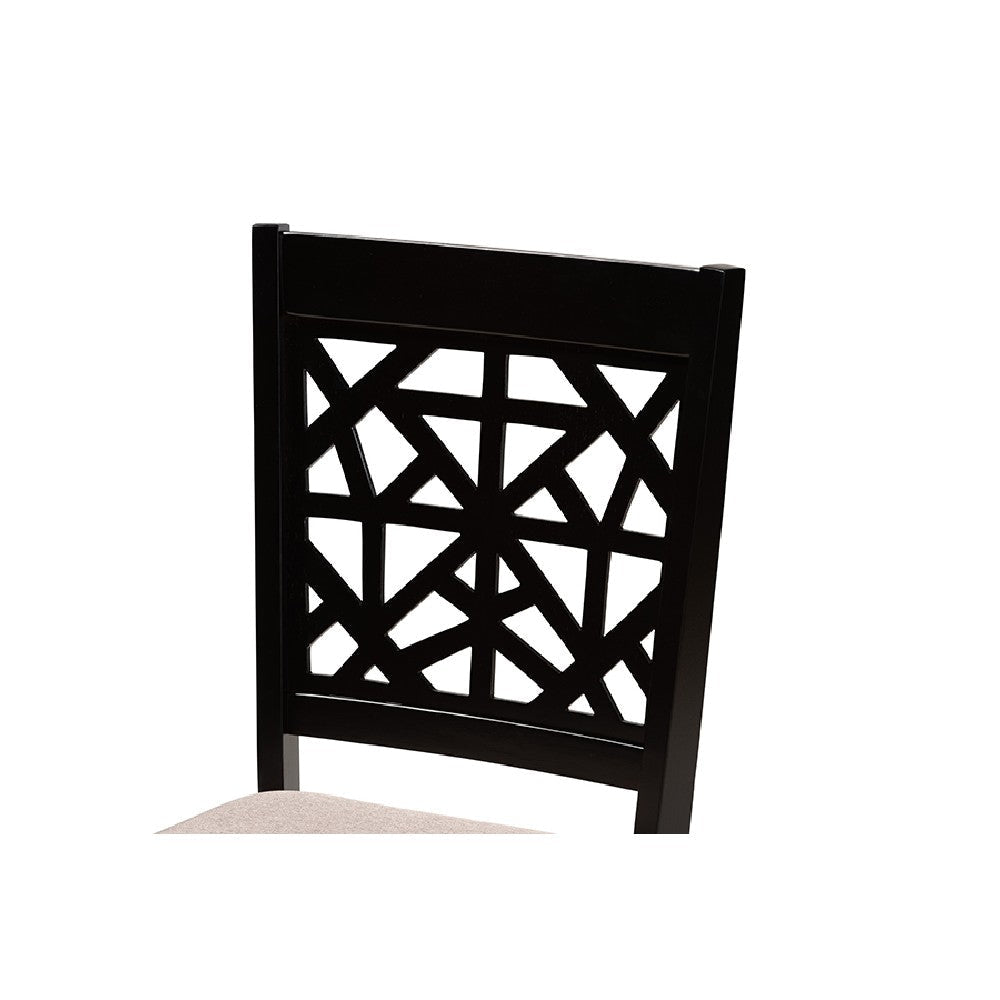 Baxton Studio Karel Modern Beige Fabric and Espresso Brown Finished Wood 5-Piece Dining Set WHI-Karel-Sand-Dark-Brown-5PC-Dining-Set