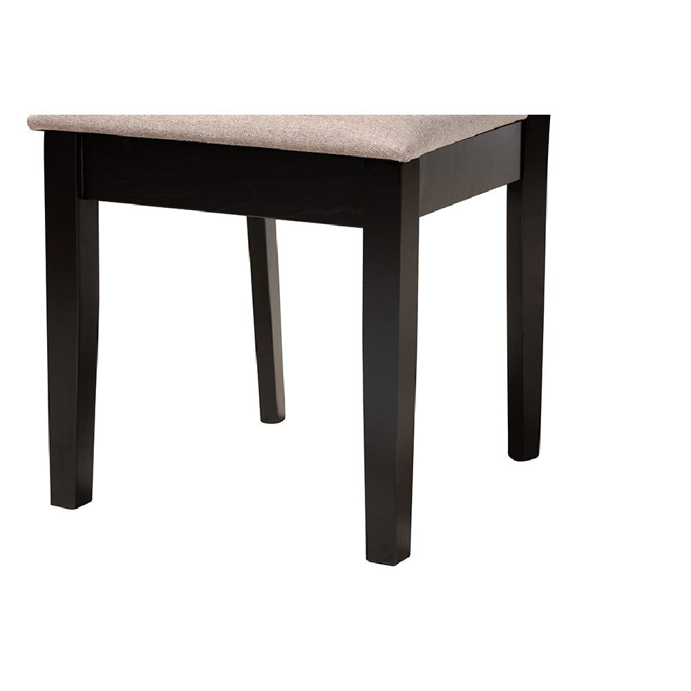 Baxton Studio Karel Modern Beige Fabric and Espresso Brown Finished Wood 5-Piece Dining Set WHI-Karel-Sand-Dark-Brown-5PC-Dining-Set