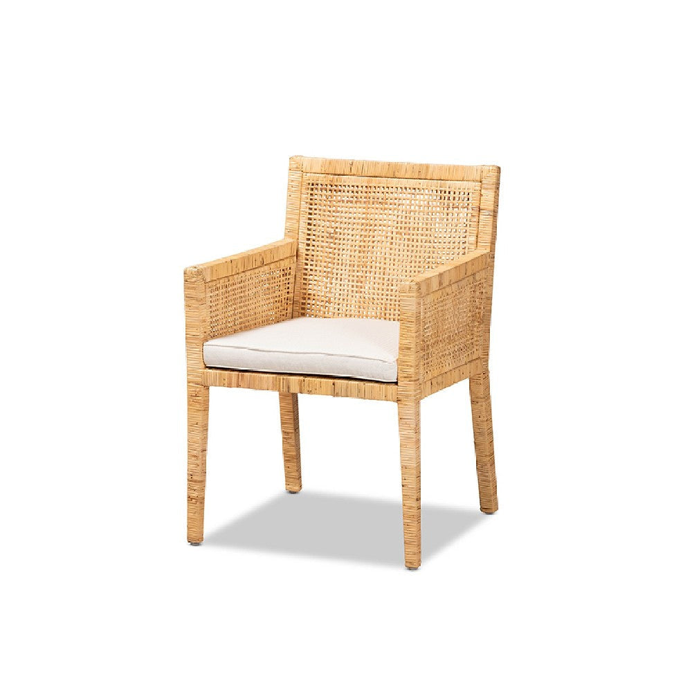 bali & pari Karis Modern and Contemporary Natural Finished Wood and Rattan Dining Chair WHI-Karis-Natural-DC