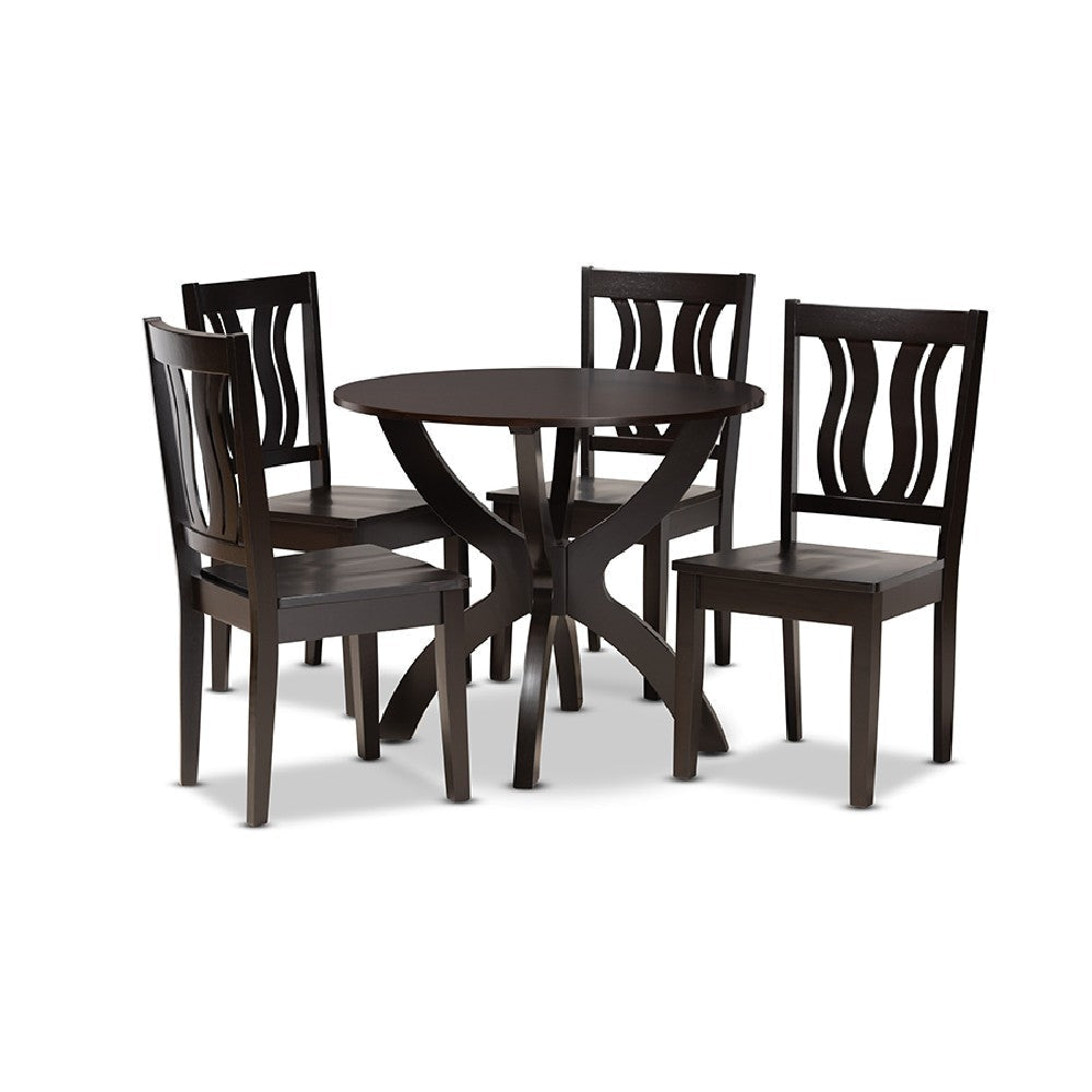 Baxton Studio Karla Modern and Contemporary Transitional Dark Brown Finished Wood 5-Piece Dining Set WHI-Karla-Dark-Brown-5PC-Dining-Set