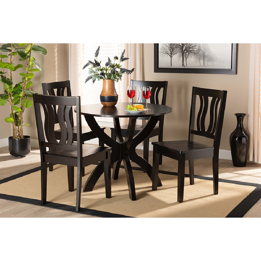 Baxton Studio Karla Modern and Contemporary Transitional Dark Brown Finished Wood 5-Piece Dining Set WHI-Karla-Dark-Brown-5PC-Dining-Set