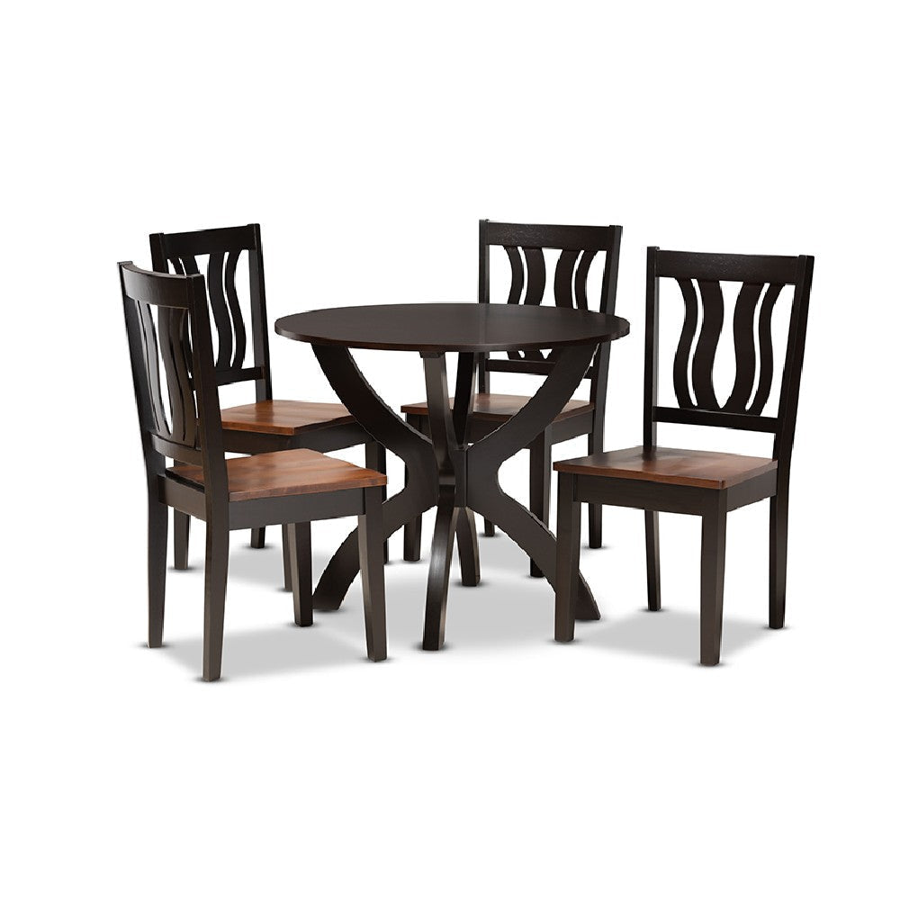 Baxton Studio Karla Modern and Contemporary Transitional Two-Tone Dark Brown and Walnut Brown Finished Wood 5-Piece Dining Set
