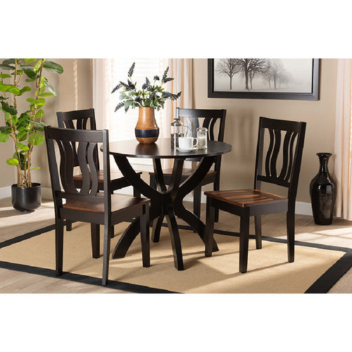 Baxton Studio Karla Modern and Contemporary Transitional Two-Tone Dark Brown and Walnut Brown Finished Wood 5-Piece Dining Set