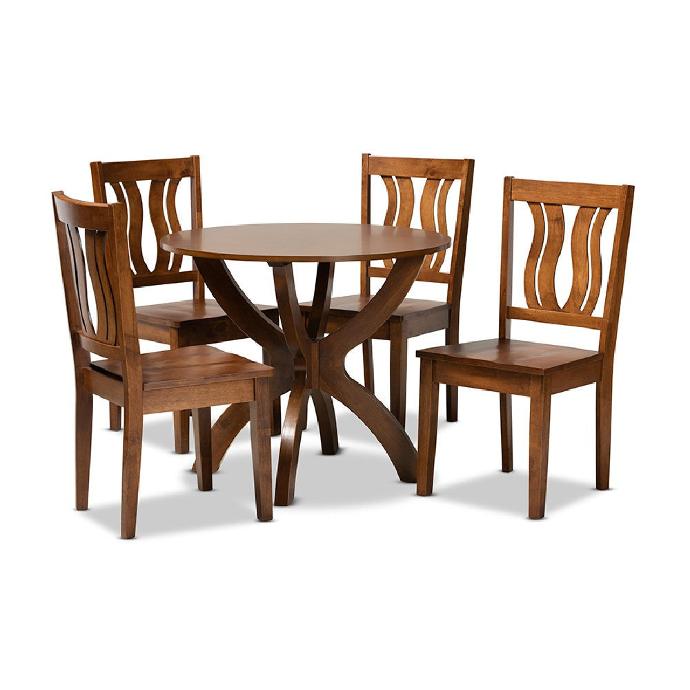 Baxton Studio Karla Modern and Contemporary Transitional Walnut Brown Finished Wood 5-Piece Dining Set WHI-Karla-Walnut-5PC-Dining-Set
