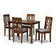Baxton Studio Kasia Modern and Contemporary Grey Fabric Upholstered and Walnut Brown Finished Wood 5-Piece Dining Set