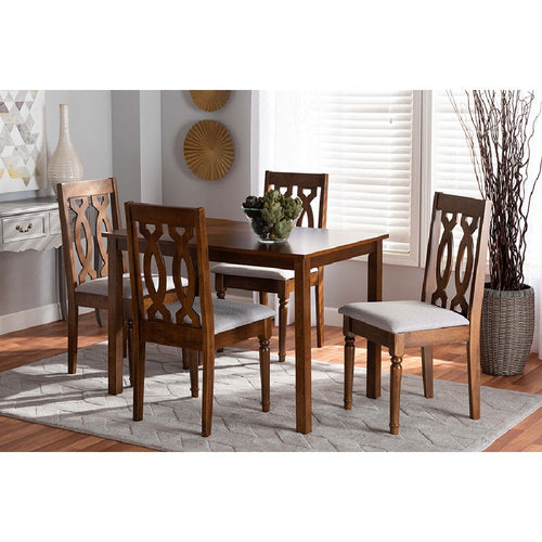 Baxton Studio Kasia Modern and Contemporary Grey Fabric Upholstered and Walnut Brown Finished Wood 5-Piece Dining Set