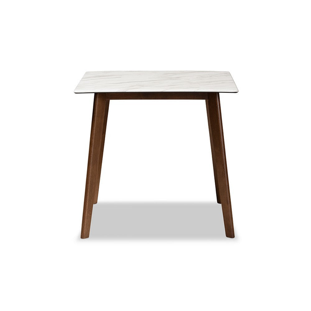 Baxton Studio Kaylee Mid-Century Modern Transitional Walnut Brown Finished Wood Dining Table with Faux Marble Tabletop