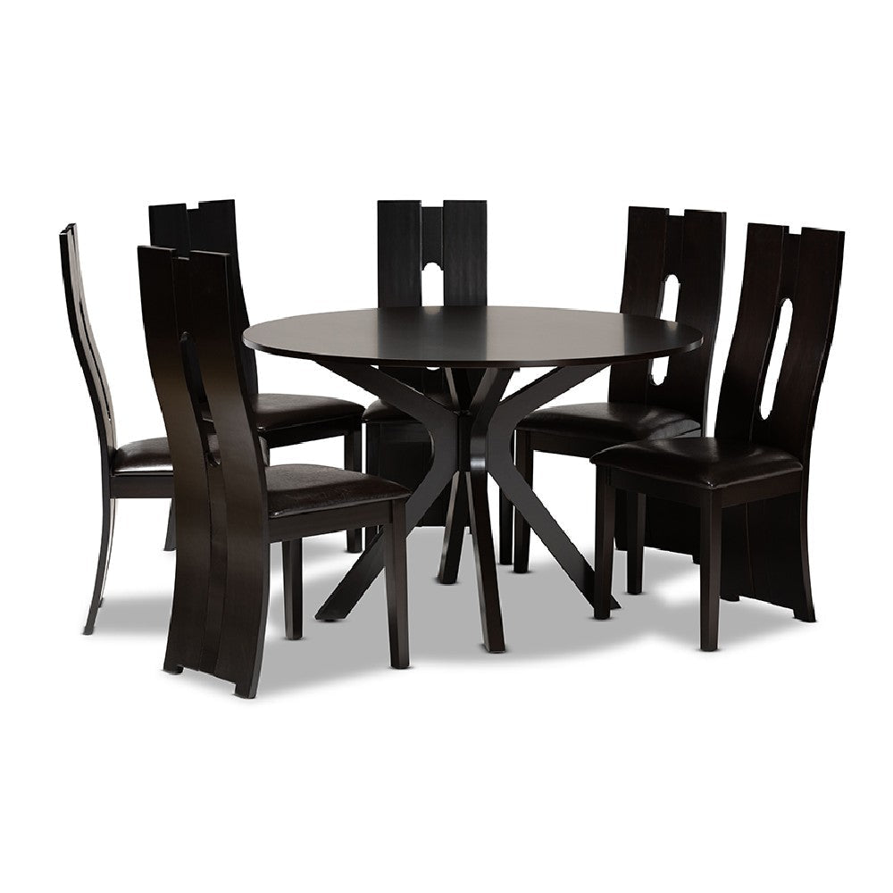 Baxton Studio Kenyon Modern and Contemporary Dark Brown Faux Leather Upholstered and Dark Brown Finished Wood 7-Piece Dining Set