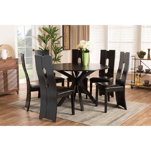 Baxton Studio Kenyon Modern and Contemporary Dark Brown Faux Leather Upholstered and Dark Brown Finished Wood 7-Piece Dining Set